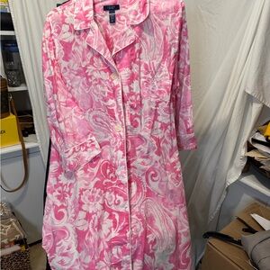 Chaps Pink and Cream Paisley Shirt Dress